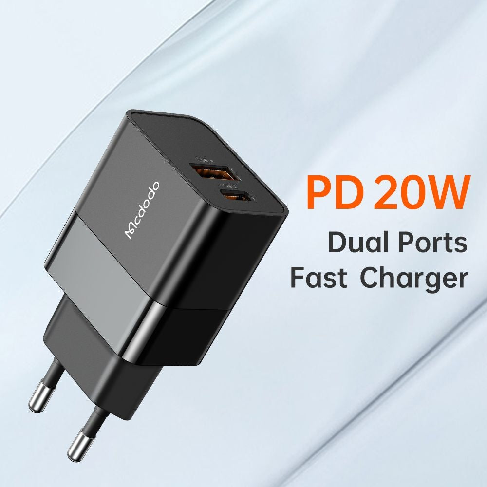 McDodo CH-1951 Hydrogen Network Charger, 20W, 3A, 1 x USB-A - 1 x USB-C, Black