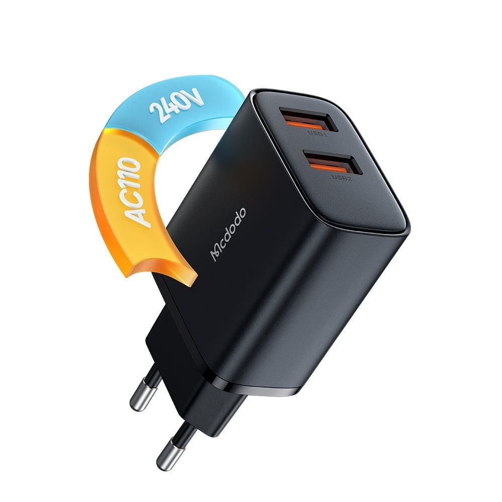 McDodo CH-5070 Beryllium Network Charger, 12W, 2.4A, 2 x USB-A, Black