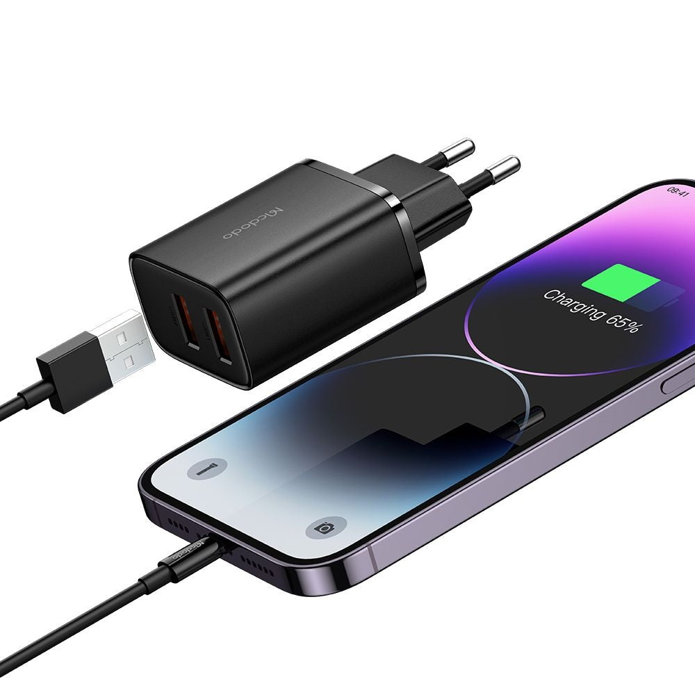 McDodo CH-5070 Beryllium Network Charger, 12W, 2.4A, 2 x USB-A, Black