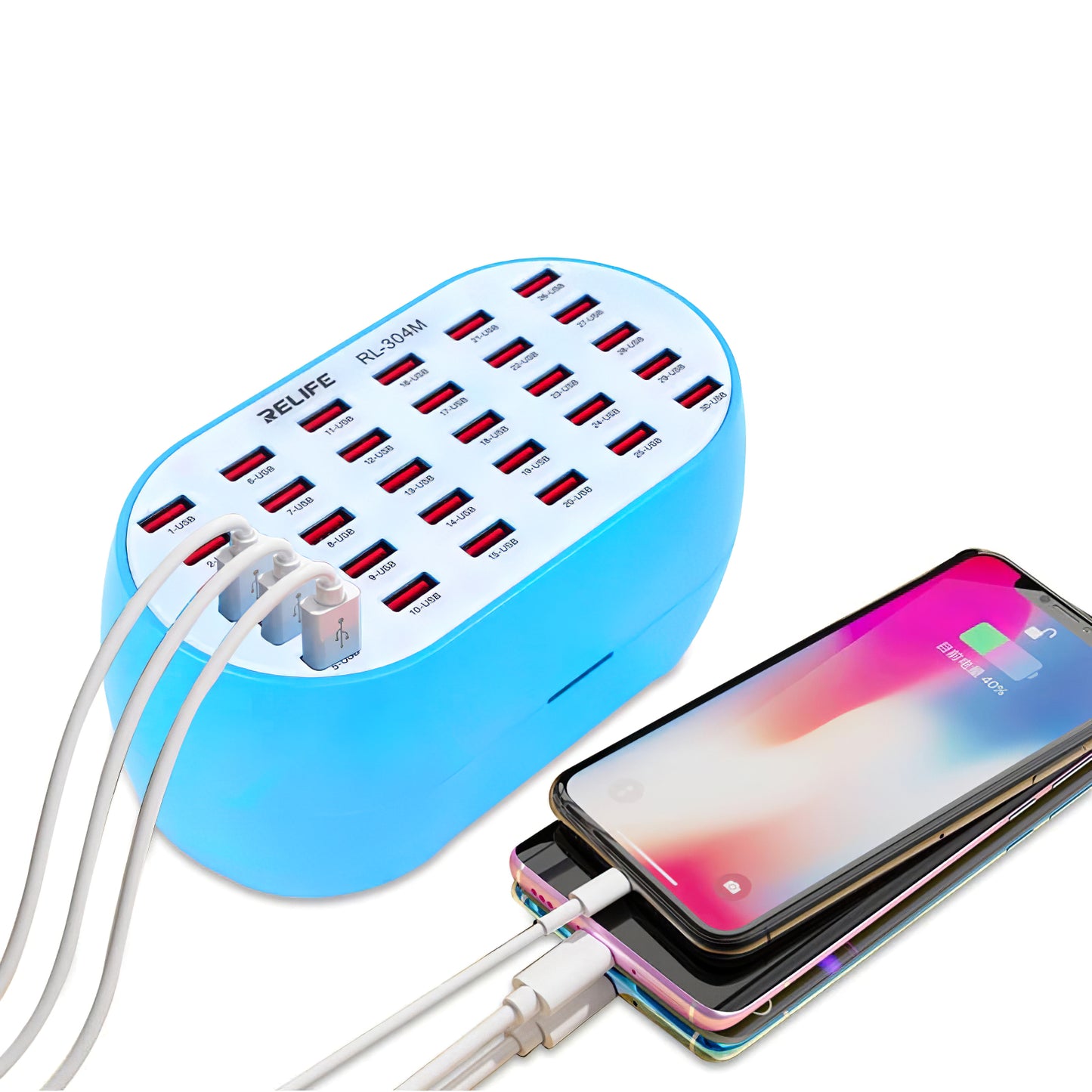 Network Charger Relife RL-304M, 160W, 2.4A, 30 x USB-A, Blue