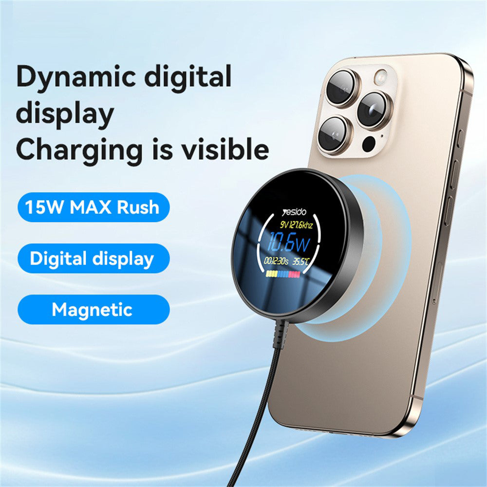 Yesido DS28 Display Wireless Network Charger, 15W, 1.67A, Black