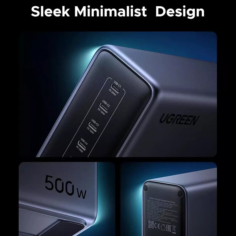 UGREEN Nexode X759 Charging Station, 500W, 5A, 1 x USB-A - 5 x USB-C, Gray