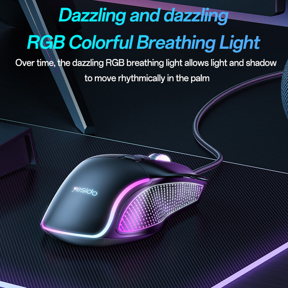 Wired USB Gaming Mouse Yesido KB20, RGB, 1000DPI - 7200DPI, Black