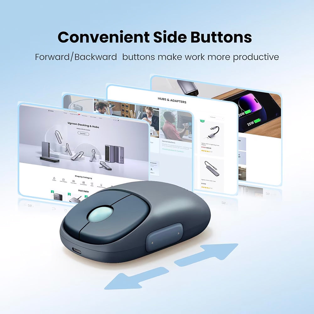 UGREEN MU102 FUN+ Wireless Mouse, 4000DPI, BT / Wi-Fi, Blue