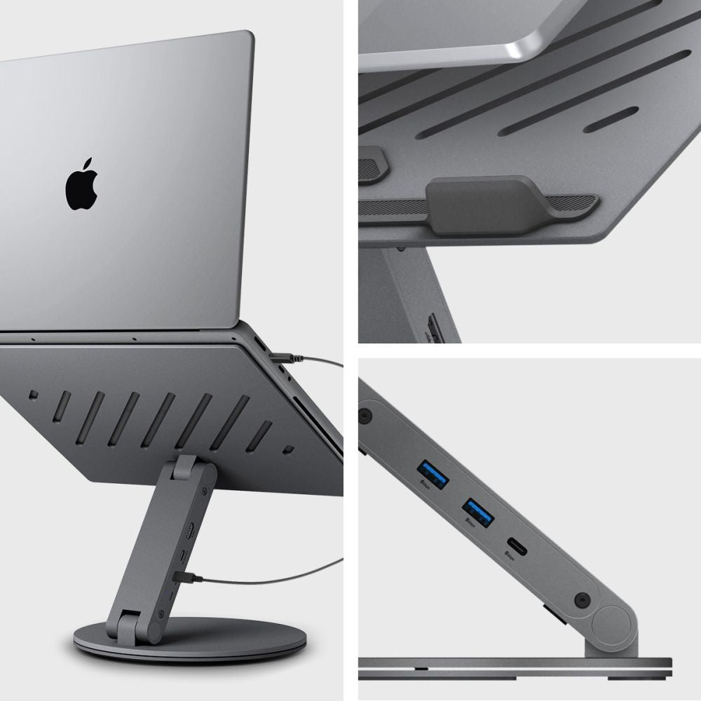 Spigen LD204H Laptop Stand with Hub max. 15.6inch, Grey AMP08885