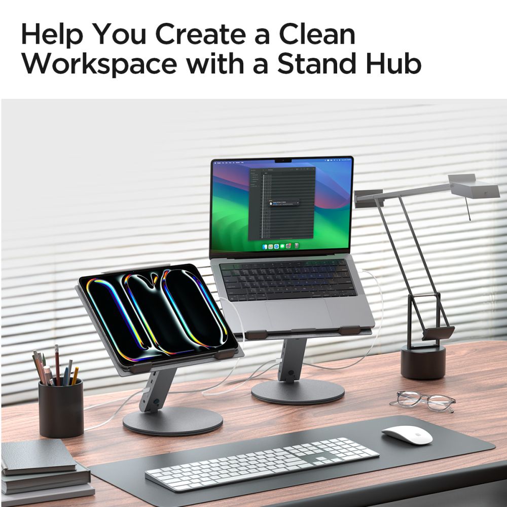 Spigen LD204H Laptop Stand with Hub max. 15.6inch, Grey AMP08885