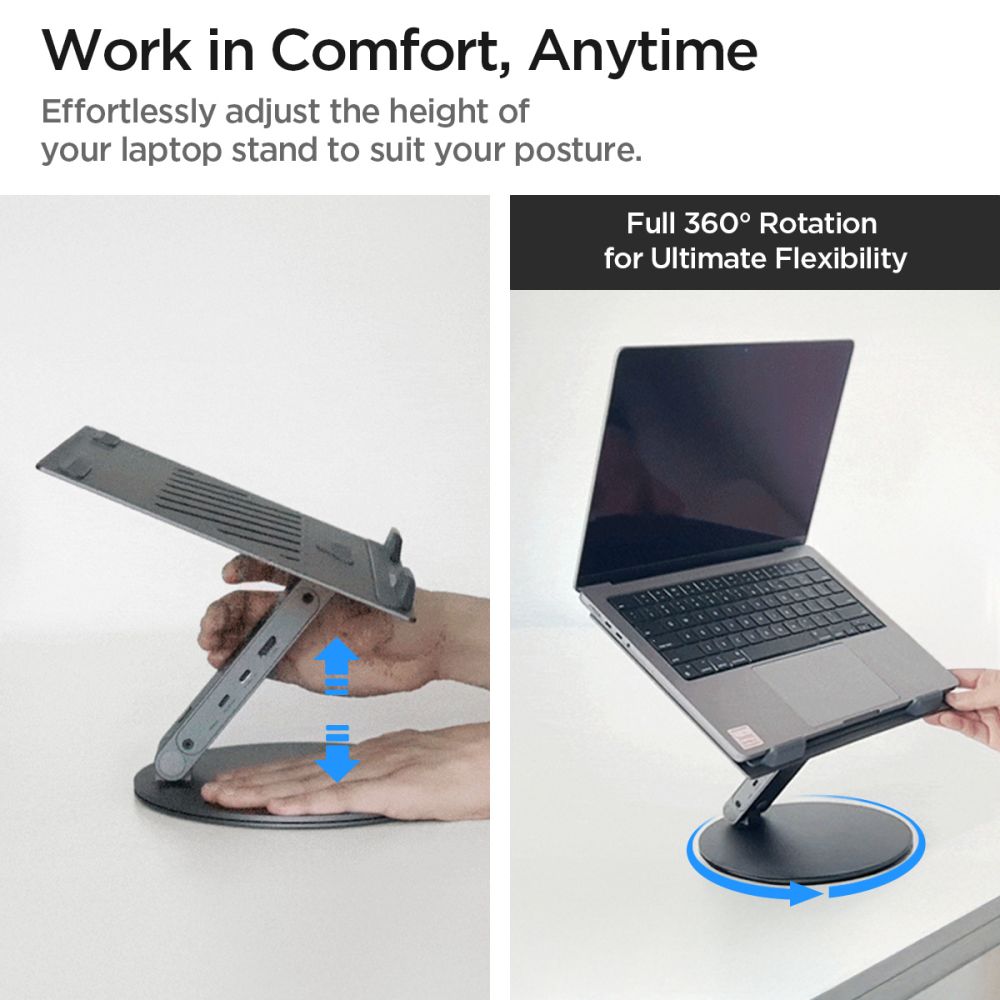 Spigen LD204H Laptop Stand with Hub max. 15.6inch, Grey AMP08885