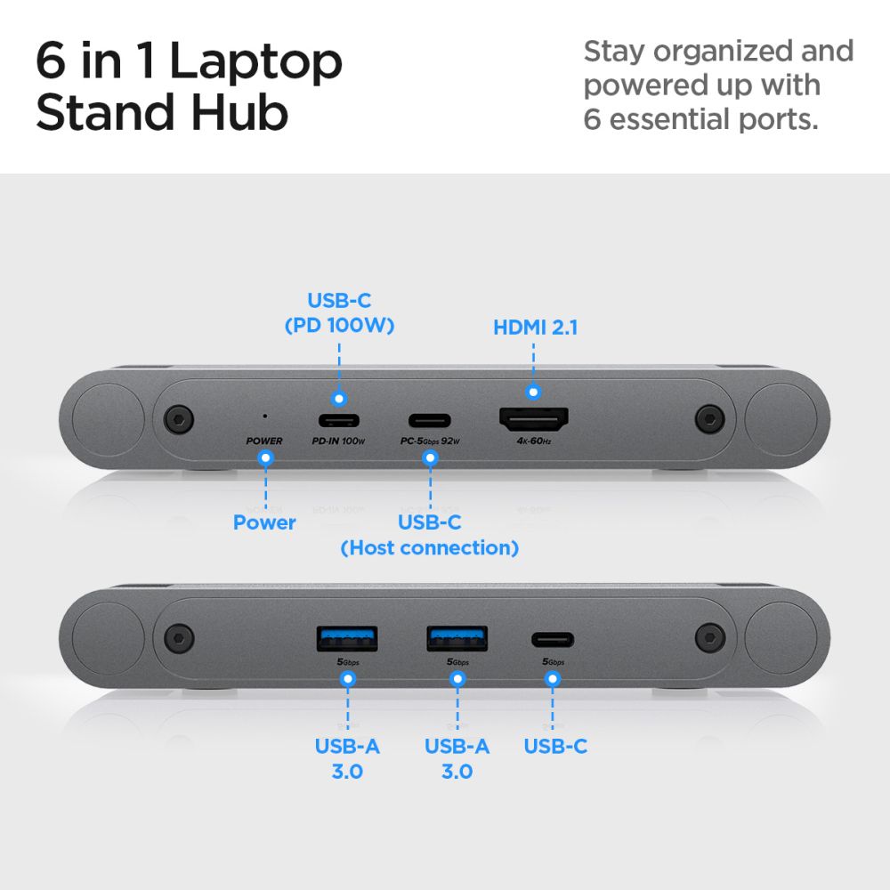 Spigen LD204H Laptop Stand with Hub max. 15.6inch, Grey AMP08885
