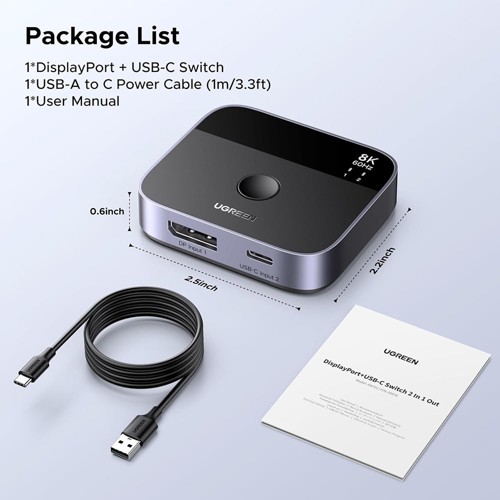 UGREEN 65878 DisplayPort / USB-C Switch, Black