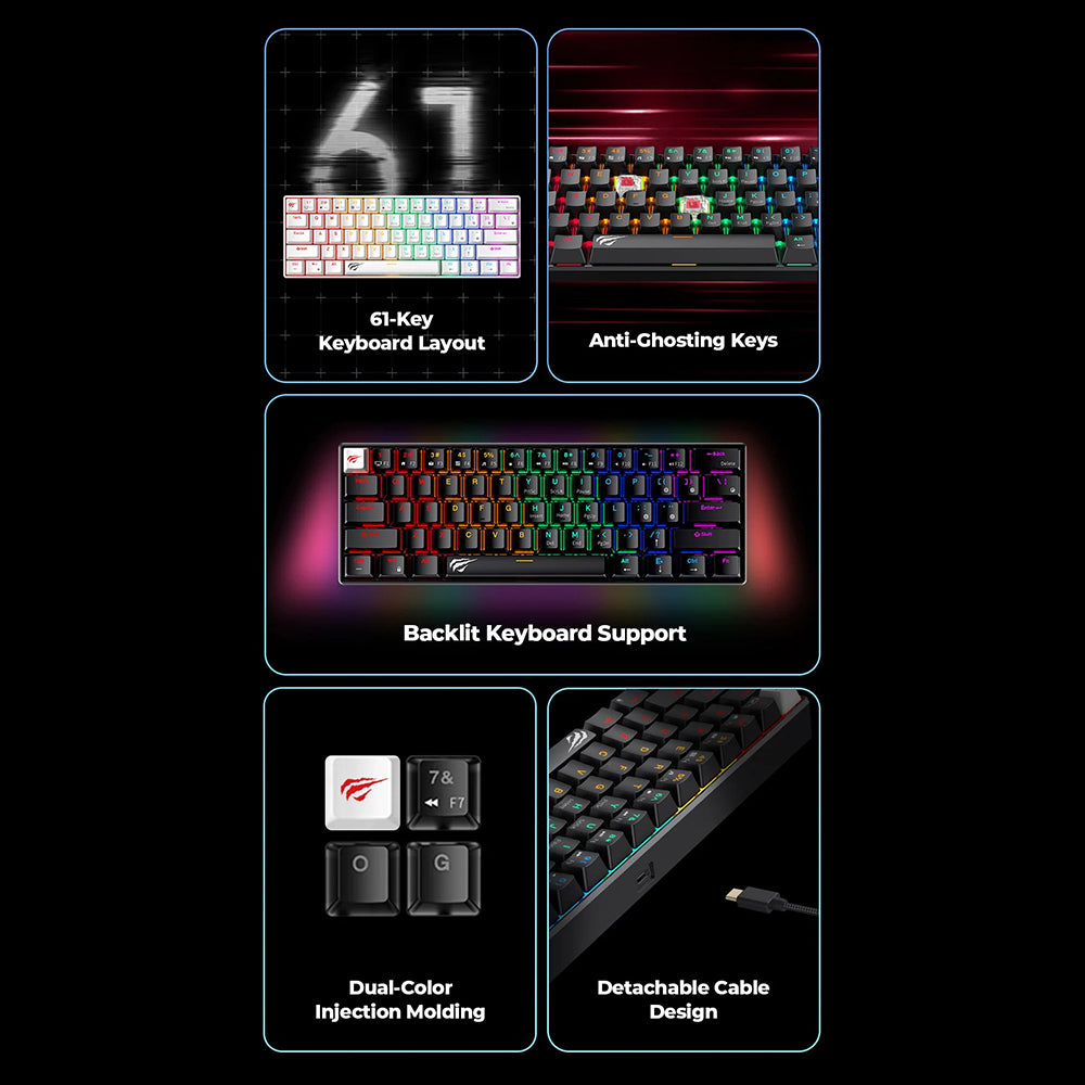 Wired USB Gaming Keyboard HAVIT KB903L, RGB, 1.8m, Transparent White
