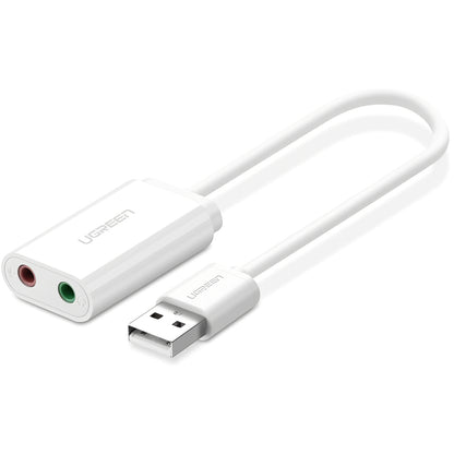 UGREEN US205 USB Sound Card, 2 x 3.5mm Jack, White