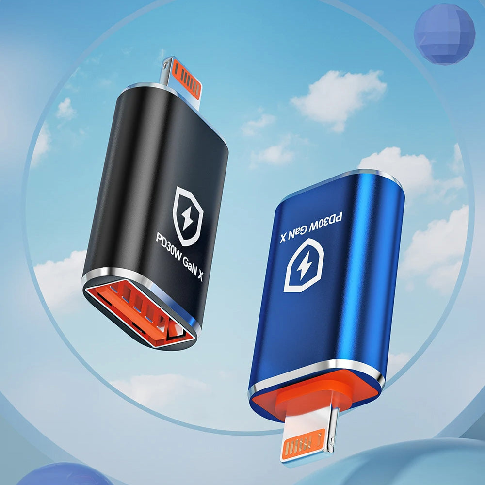 OTG Lightning - USB-A Techsuit A6 HyperPort Adapter, Black Orange