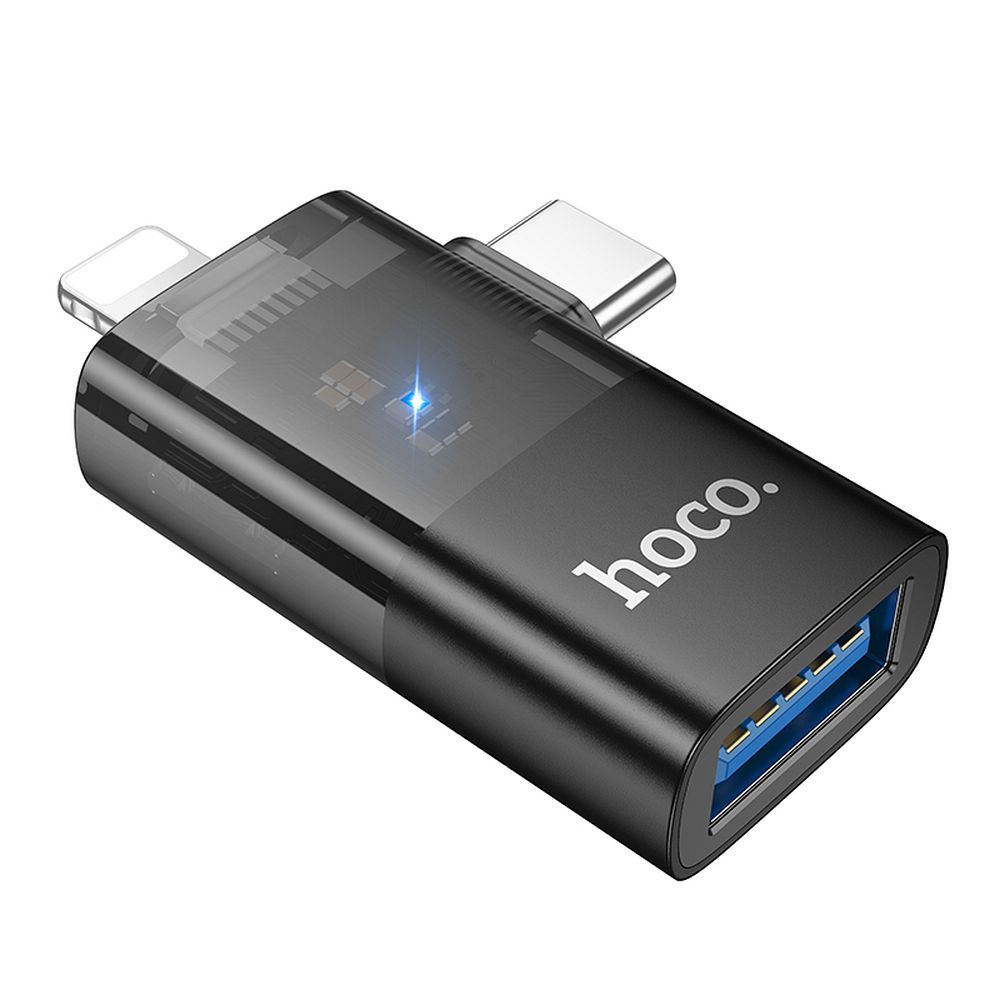 OTG Lightning / USB-C to USB-A Adapter HOCO UA36E, Black