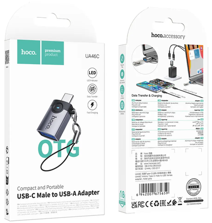OTG USB-C to USB-A Adapter HOCO UA46C, Gray