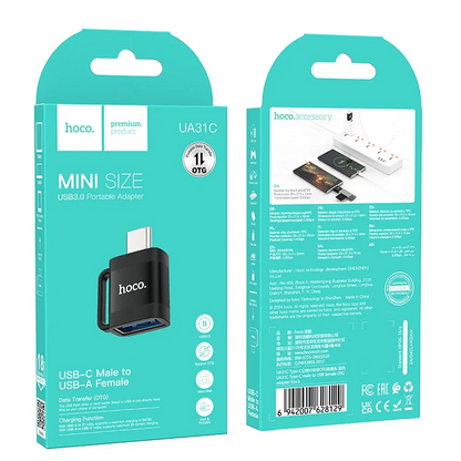 OTG USB-C to USB-A Adapter HOCO UA31C, Black