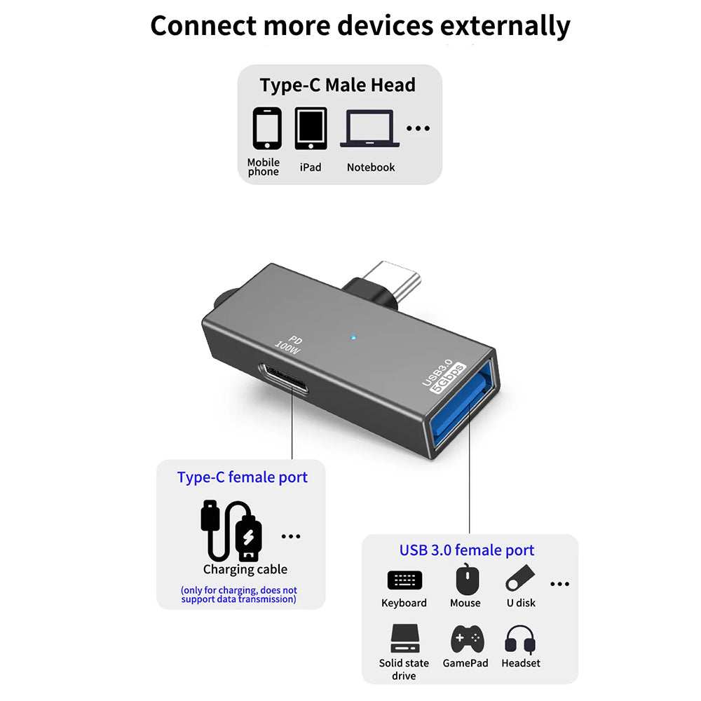 OTG USB-C to USB-A Adapter Techsuit A21, Gray