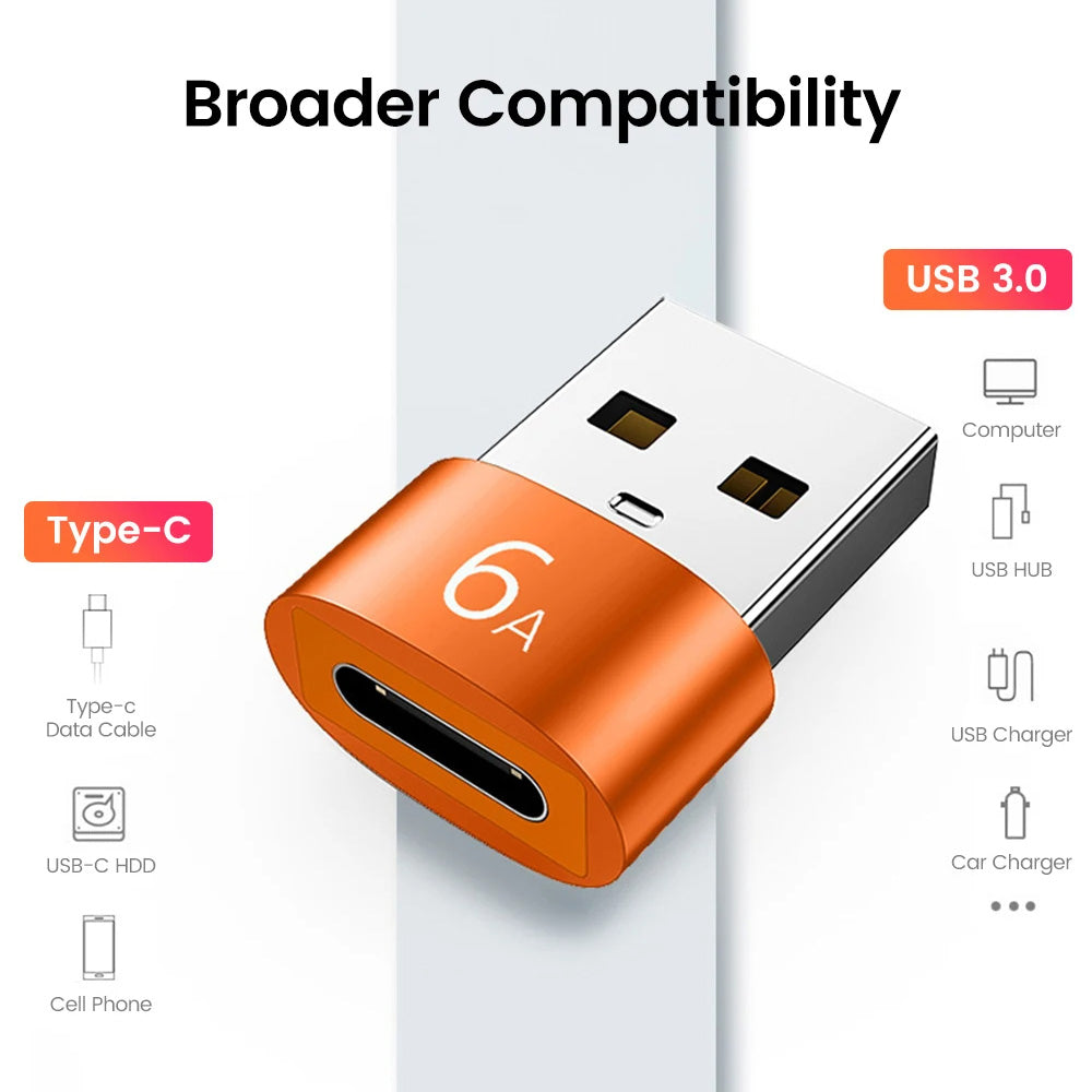 USB-C to USB-A Data and Charging Adapter Techsuit A4 HyperPort, Black Orange