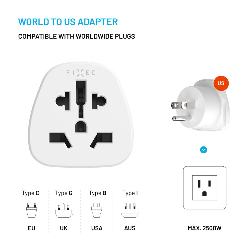Fixed EU / UK / USA - US Network Adapter, White