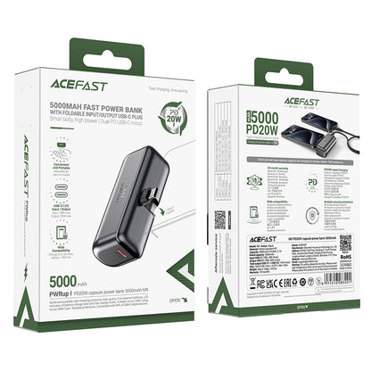 Acefast M9 External Battery, 5000mAh, 20W, PD, 2 x USB-C, Black