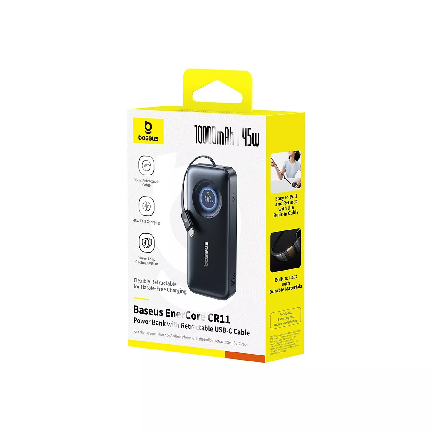 Baseus EnerCore CR11 External Battery, 10000mAh, 45W, PD, 2 x USB-C, Black E0027G01