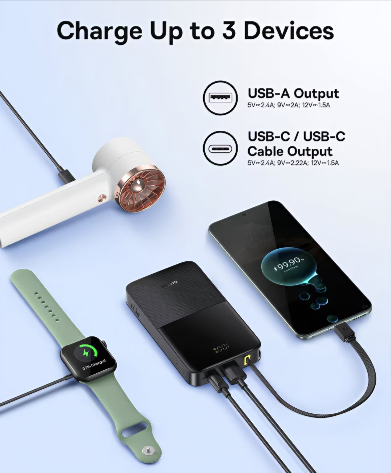 Baseus EnerFill Bipow2 Pro External Battery, 10000mAh, 22.5W, QC + PD, 1 x USB-A - 2 x USB-C, Black E0027600