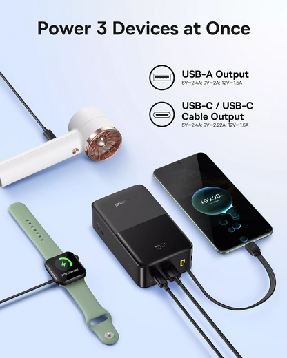 Baseus EnerFill Bipow2 Pro External Battery, 30000mAh, 22.5W, QC + PD, 1 x USB-A - 2 x USB-C, Black E0028100