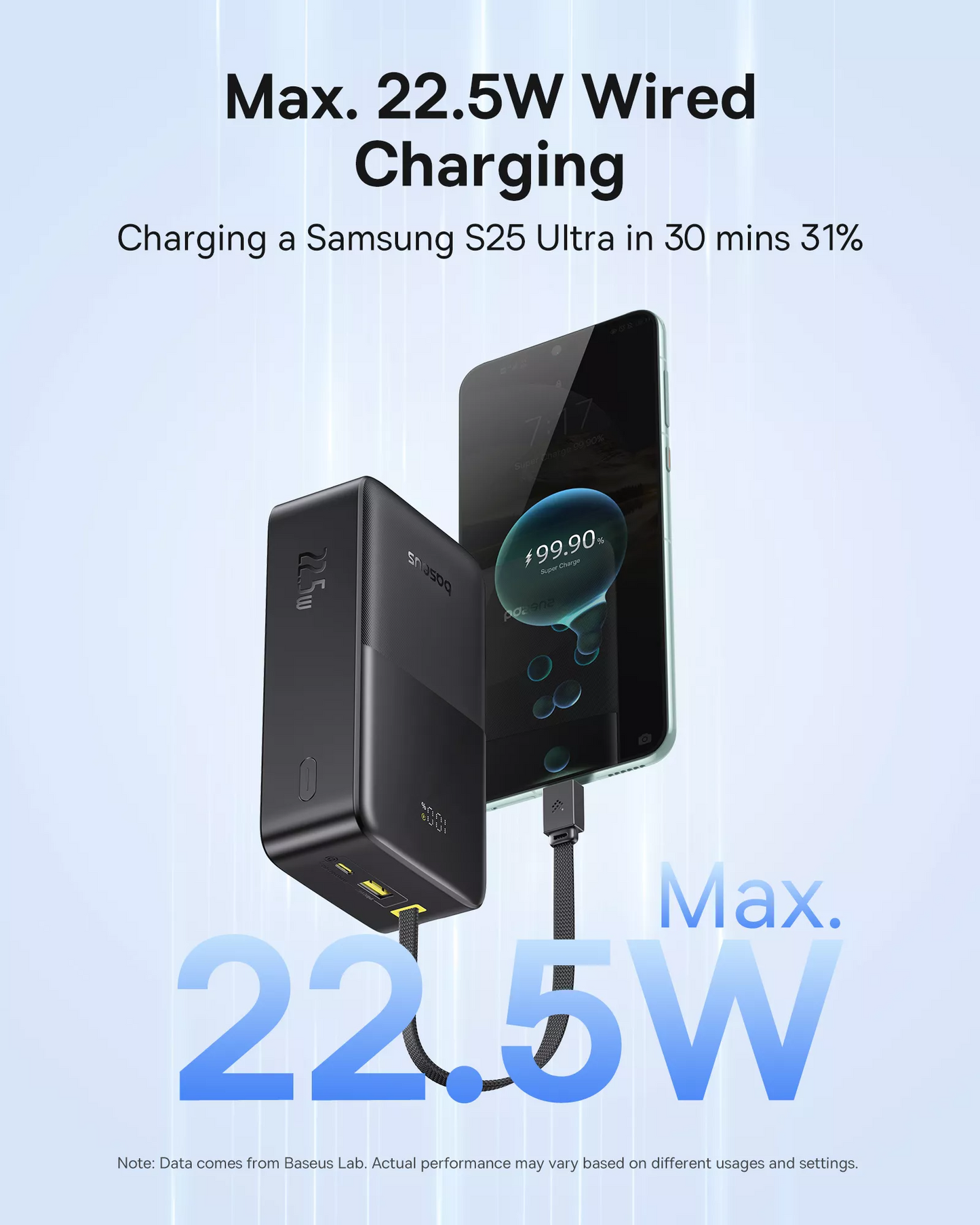 Baseus EnerFill Bipow2 Pro External Battery, 30000mAh, 22.5W, QC + PD, 1 x USB-A - 2 x USB-C, Black E0028100