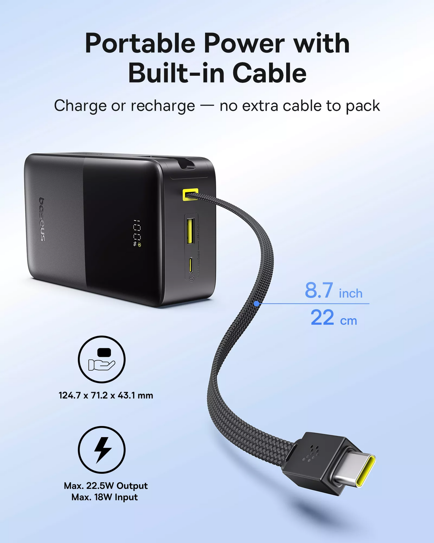 Baseus EnerFill Bipow2 Pro External Battery, 30000mAh, 22.5W, QC + PD, 1 x USB-A - 2 x USB-C, Black E0028100