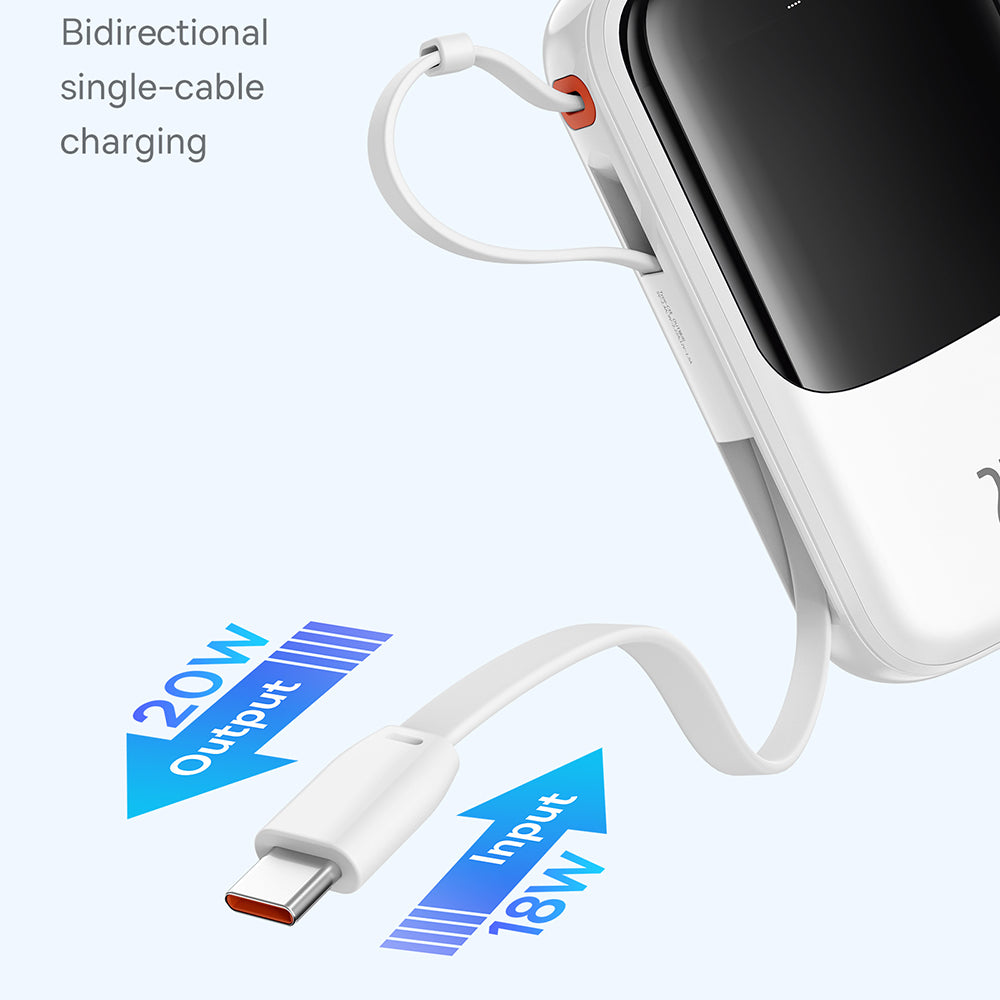 Baseus Qpow Pro+ External Battery, 10000mAh, 22.5W, QC + PD, 1 x USB-A - 2 x USB-C, White P10067101213-00
