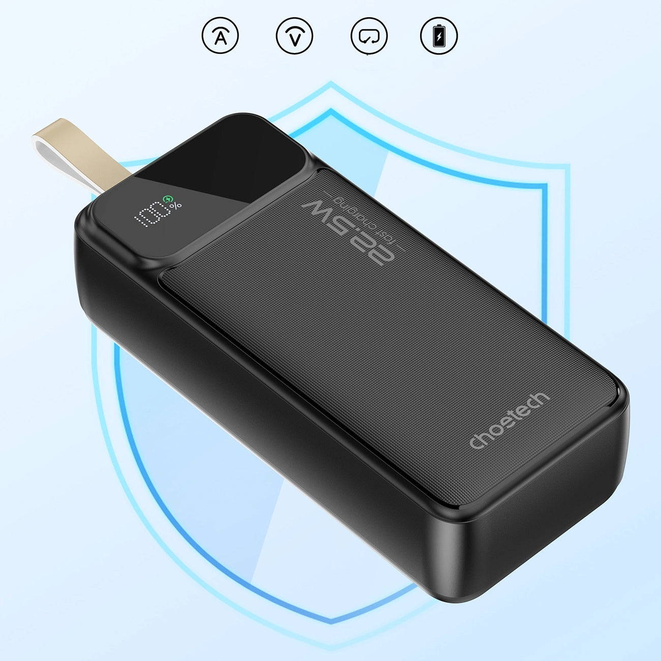 Choetech B730 External Battery, 30000mAh, 22.5W, QC + PD, 1 x USB-C - 2 x USB-A, Black