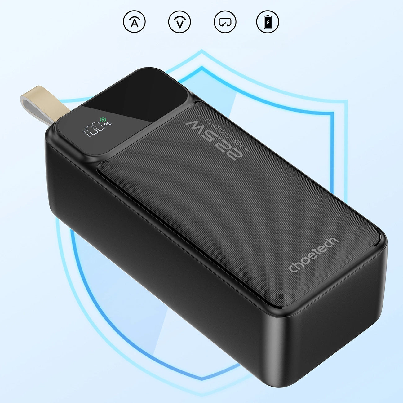 Choetech B731 External Battery, 40000mAh, 22.5W, QC + PD, 1 x USB-C - 2 x USB-A, Black