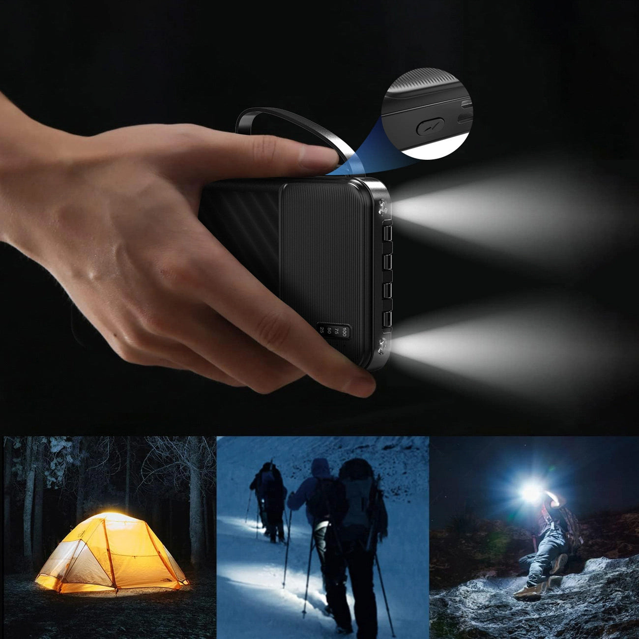 Dudao K11 External Battery, 10000mAh, 10W, 1 x Lightning - 1 x microUSB - 1 x USB-A - 1 x USB-C, Black