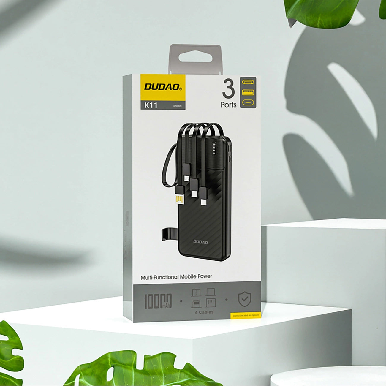 Dudao K11 External Battery, 10000mAh, 10W, 1 x Lightning - 1 x microUSB - 1 x USB-A - 1 x USB-C, Black