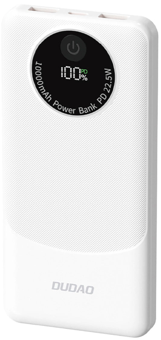 Dudao K12 External Battery, 10000mAh, 22.5W, QC + PD, 1 x USB-C - 2 x USB-A, White