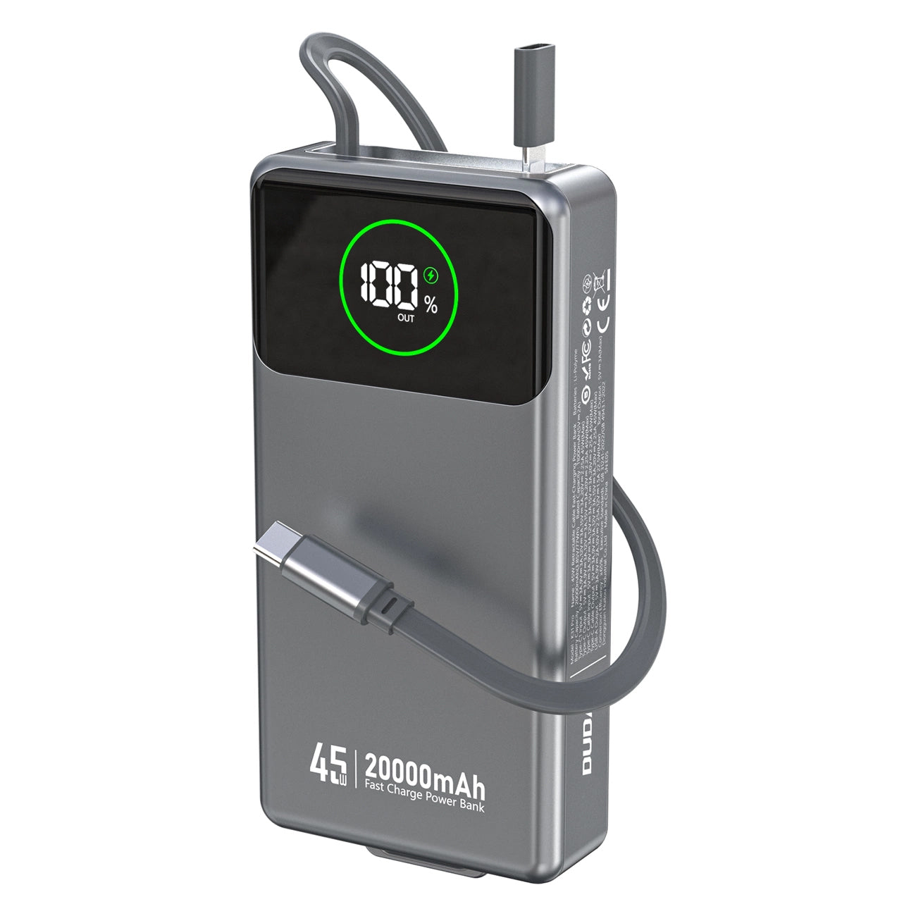 Dudao K31 Pro External Battery, 20000mAh, 45W, QC + PD, 1 x USB-A - 2 x USB-C, Gray