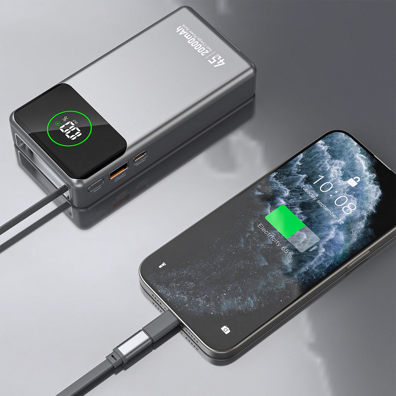 Dudao K31 Pro External Battery, 20000mAh, 45W, QC + PD, 1 x USB-A - 2 x USB-C, Gray