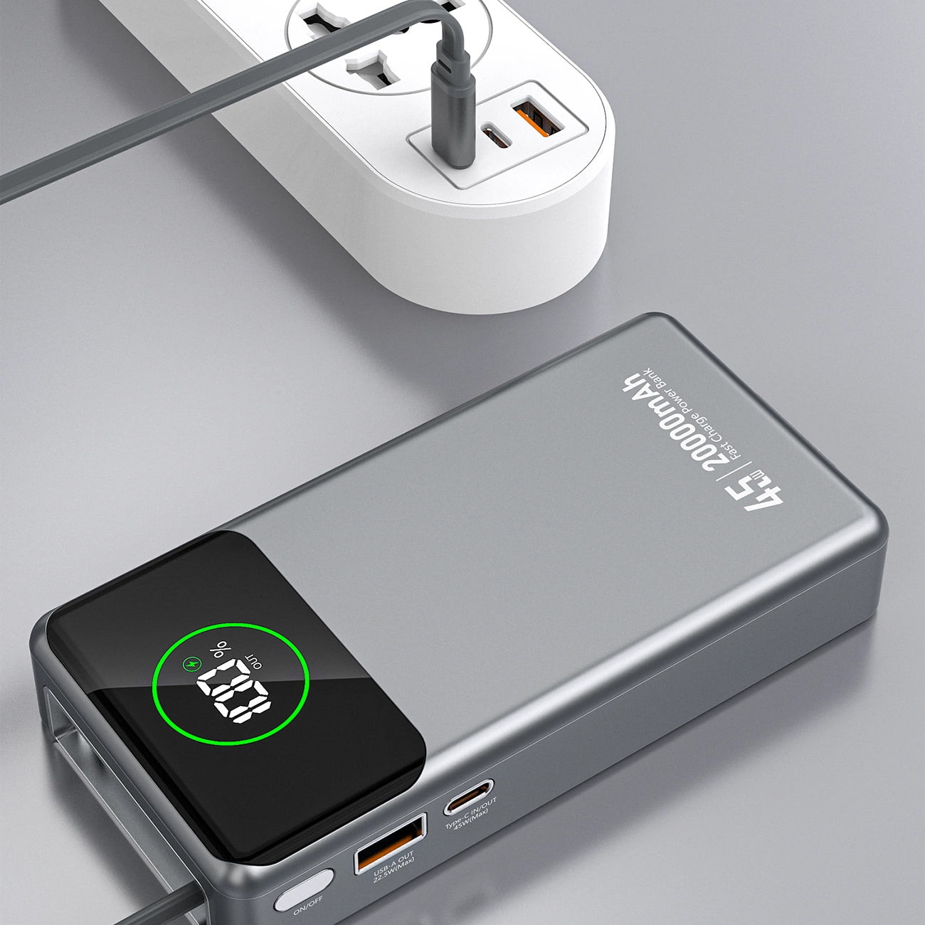 Dudao K31 Pro External Battery, 20000mAh, 45W, QC + PD, 1 x USB-A - 2 x USB-C, Gray