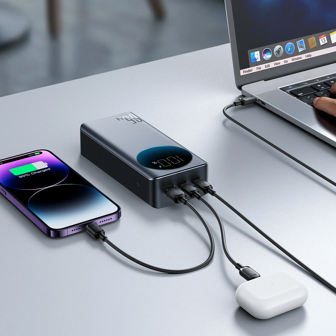 Joyroom JR-PBF05 Pro External Battery, 30000mAh, 65W, QC + PD, 1 x USB-A - 2 x USB-C, Black