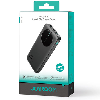 External Battery Joyroom JR-PBF12, 10000mAh, 12W, 1 x USB-C - 2 x USB-A, Black