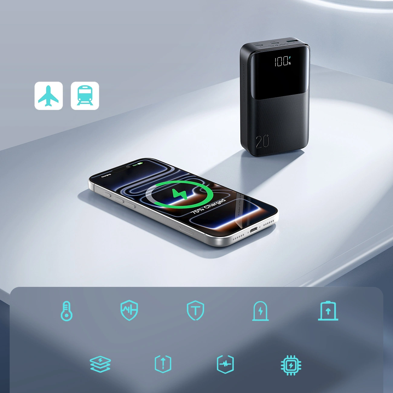 Joyroom JR-QP192 External Battery, 20000mAh, 22.5W, QC + PD, 1 x USB-A - 2 x USB-C, Black