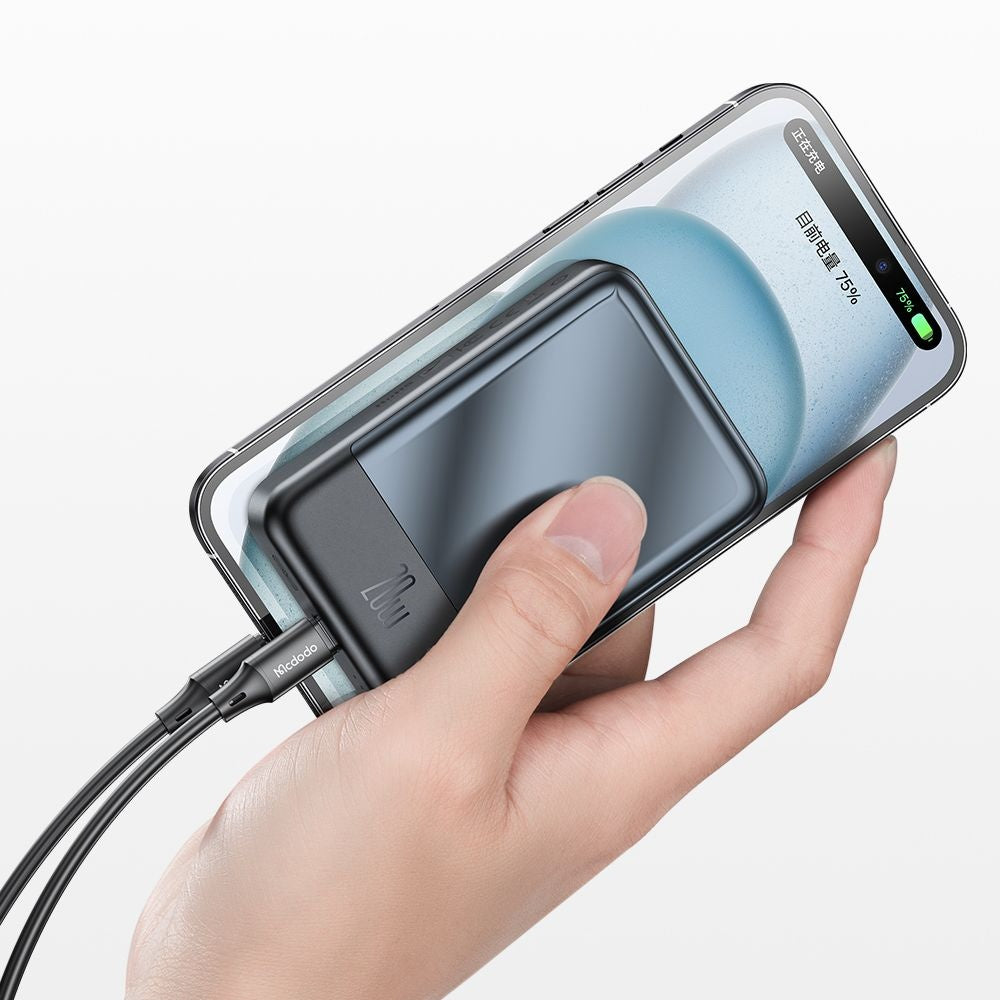 McDodo MC-5021 Ambilight Wireless External Battery, 20000mAh, 20W, PD + FQI, 1 x QI - 1 x USB-C, Black