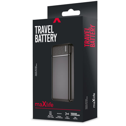 MaXlife MXPB-01 External Battery, 20000mAh, 12W, 2 x USB-A, Black