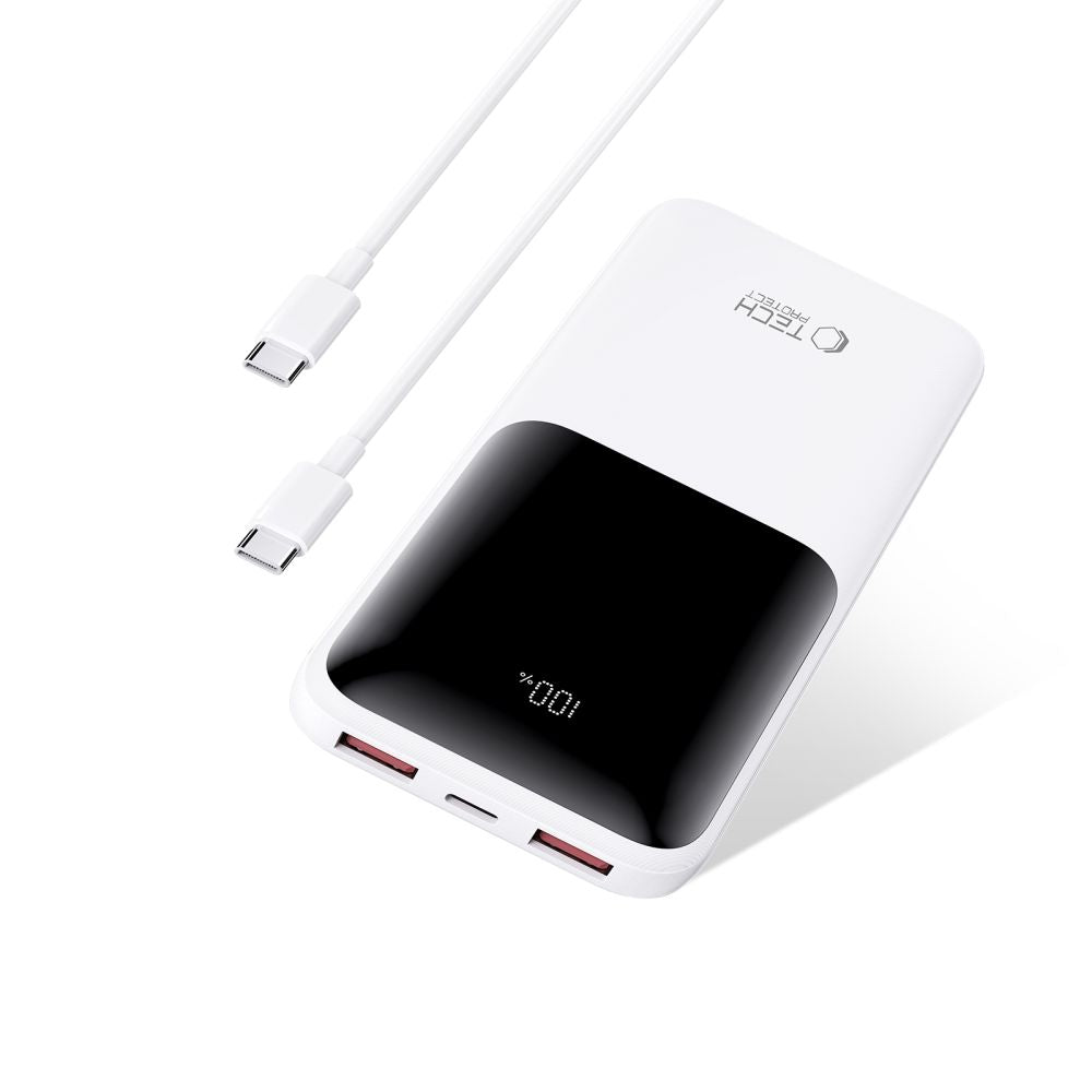 Tech-Protect PB01 External Battery, 10000mAh, 22.5W, QC + PD, 1 x USB-C - 2 x USB-A, White