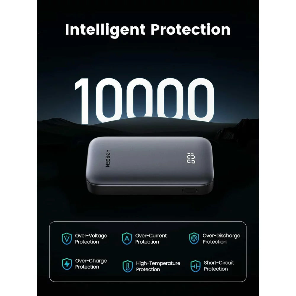 UGREEN PB502 External Battery, 10000mAh, 30W, QC + PD, 1 x USB-A - 1 x USB-C, Grey