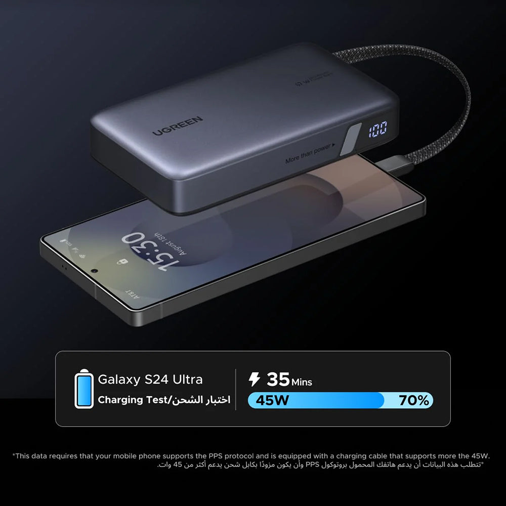UGREEN PB550 External Battery, 20000mAh, 67W, QC + PD, 1 x USB-A - 2 x USB-C, Gray