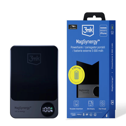 Wireless External Battery 3MK MagSynergy, 5000mAh, 18W, PD + FQI, 1 x USB-C, Black