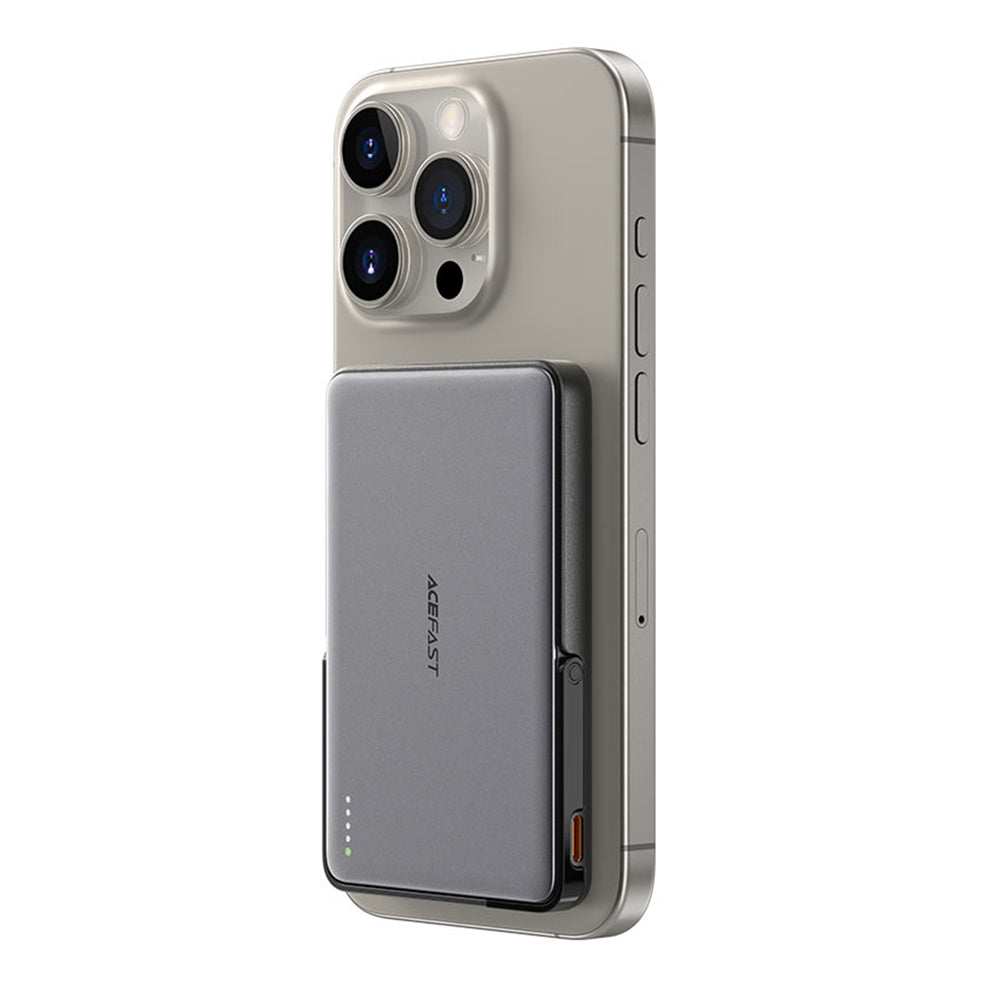 Acefast M16 Wireless External Battery, 5000mAh, 18W, PD + FQI, 1 x QI - 1 x USB-C, Black