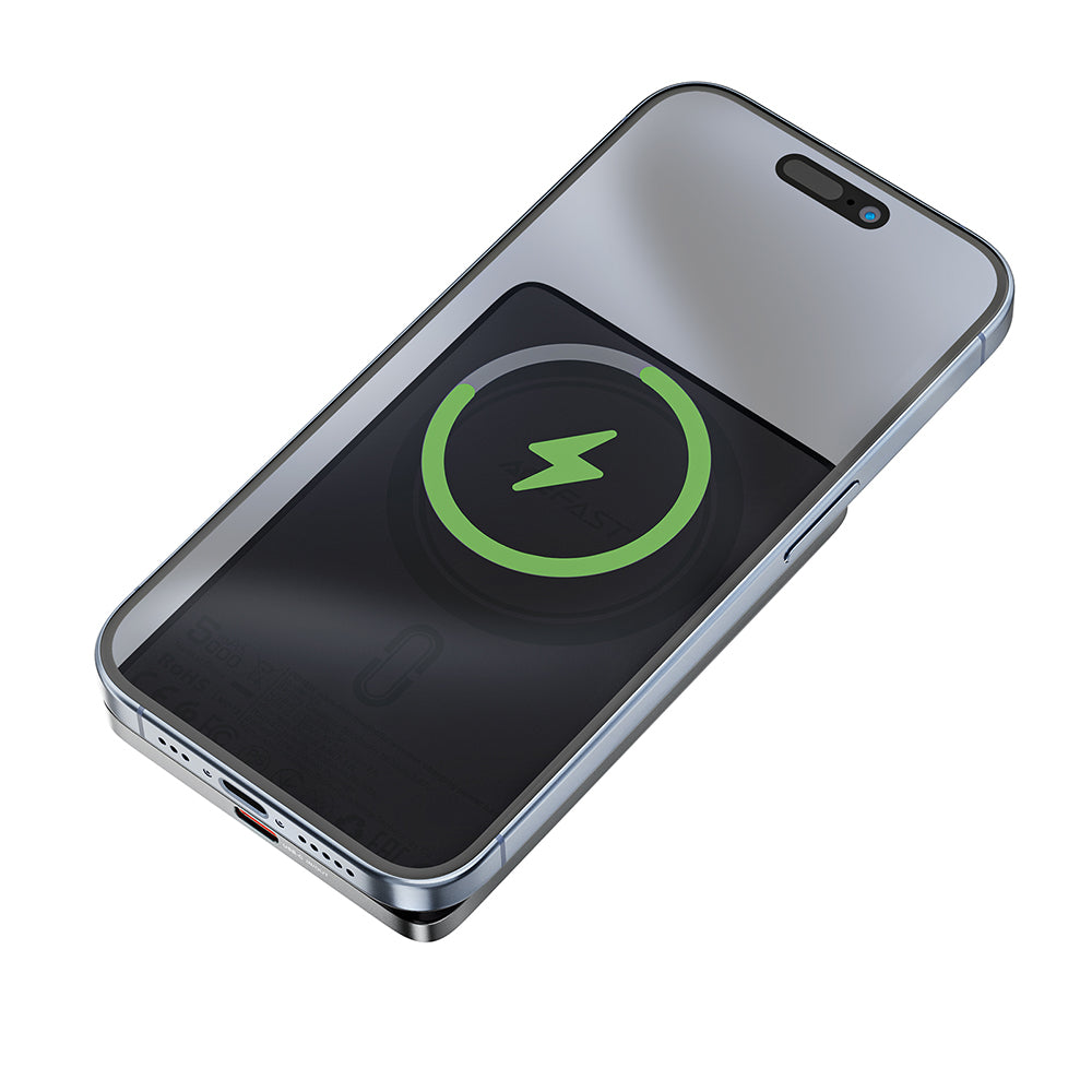 Acefast M8 Wireless External Battery, 5000mAh, 18W, PD + FQI, 1 x QI - 1 x USB-C, Black
