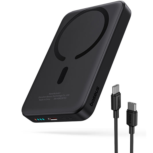 Baseus Magnetic Mini Wireless Power Bank, 10000mAh, 20W, PD + FQI, 1 x QI - 1 x USB-C, Black P10059001113-00