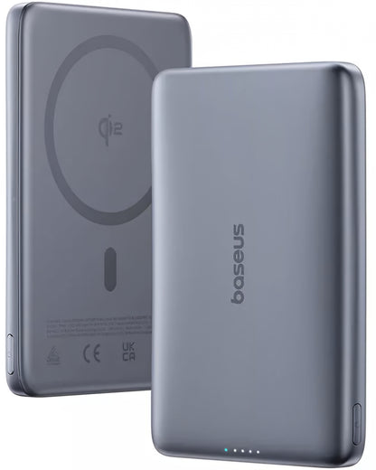 Baseus PicoGo AM41 Wireless External Battery, 10000mAh, 27W, PD + FQI, 1 x QI - 1 x USB-C, Gray E0027200